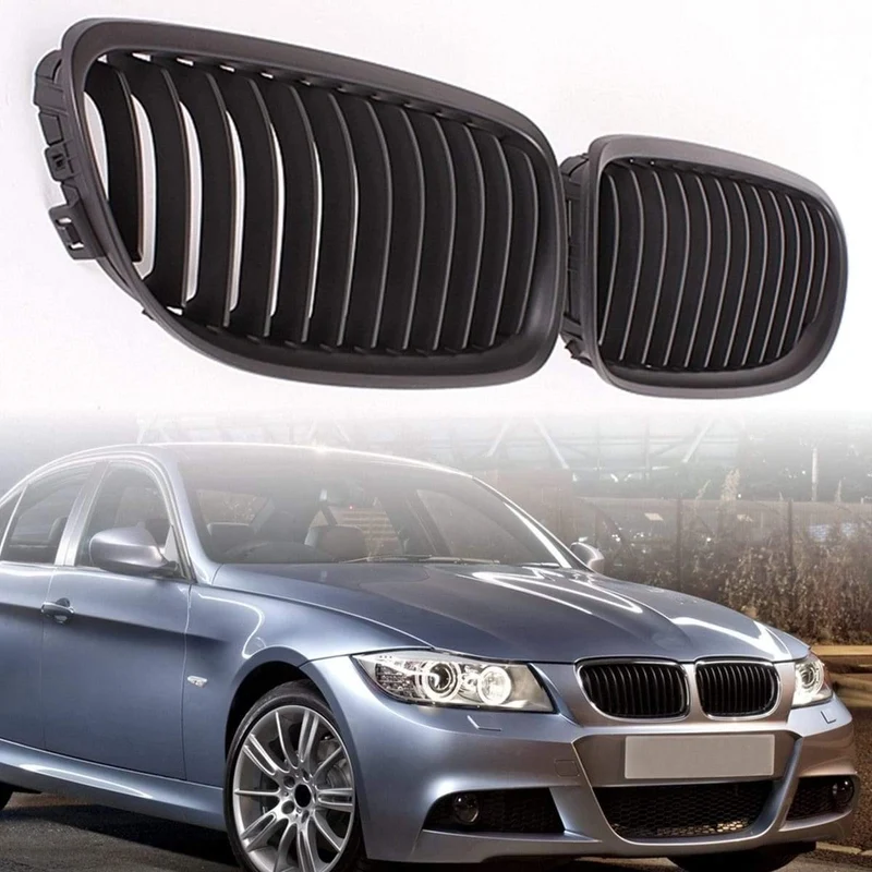 Paar matt/glänzend schwarze Auto-Frontgrills für BMW E90 LCI 3er-Limousine/Wagon 09–11. Renngrills
