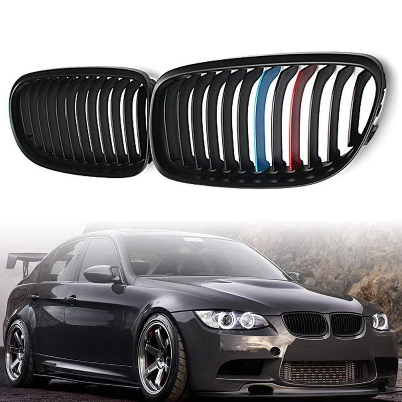 Paar matt/glänzend schwarze Auto-Frontgrills für BMW E90 LCI 3er-Limousine/Wagon 09–11. Renngrills