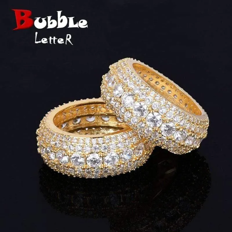 5 Row CZ Herren Ring 18 K Kupfer Charm Gold Silber Farbe Kubikzircon Iced RING Mode Hip Hop Schmuck