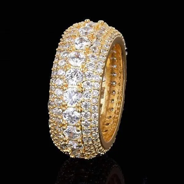 5 Row CZ Herren Ring 18 K Kupfer Charm Gold Silber Farbe Kubikzircon Iced RING Mode Hip Hop Schmuck