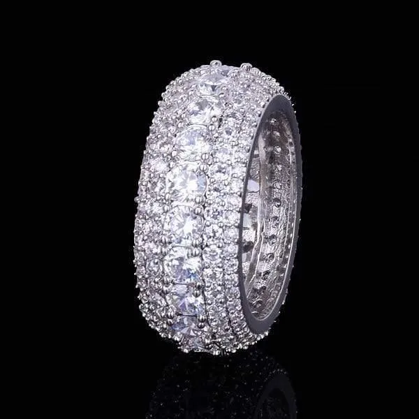 5 Row CZ Herren Ring 18 K Kupfer Charm Gold Silber Farbe Kubikzircon Iced RING Mode Hip Hop Schmuck