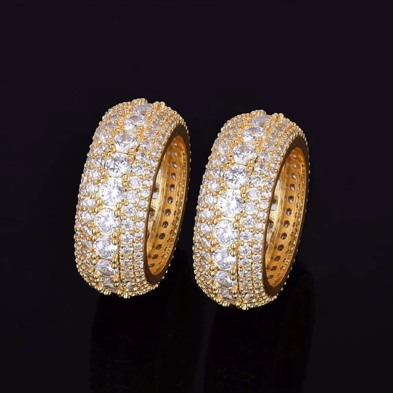 5 Row CZ Herren Ring 18 K Kupfer Charm Gold Silber Farbe Kubikzircon Iced RING Mode Hip Hop Schmuck