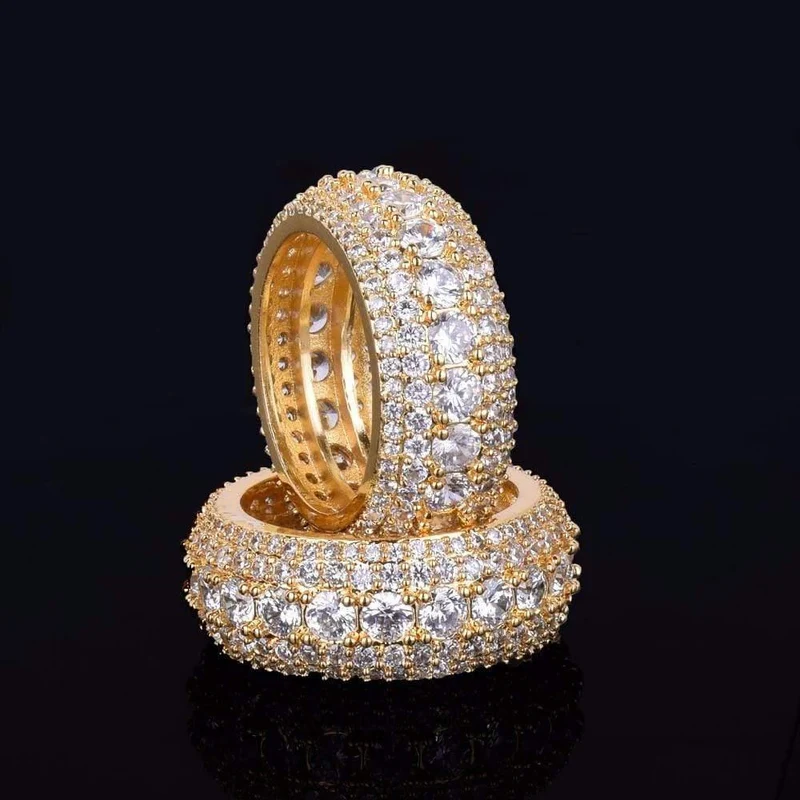 5 Row CZ Herren Ring 18 K Kupfer Charm Gold Silber Farbe Kubikzircon Iced RING Mode Hip Hop Schmuck