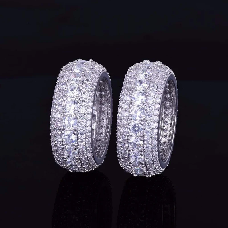 5 Row CZ Herren Ring 18 K Kupfer Charm Gold Silber Farbe Kubikzircon Iced RING Mode Hip Hop Schmuck