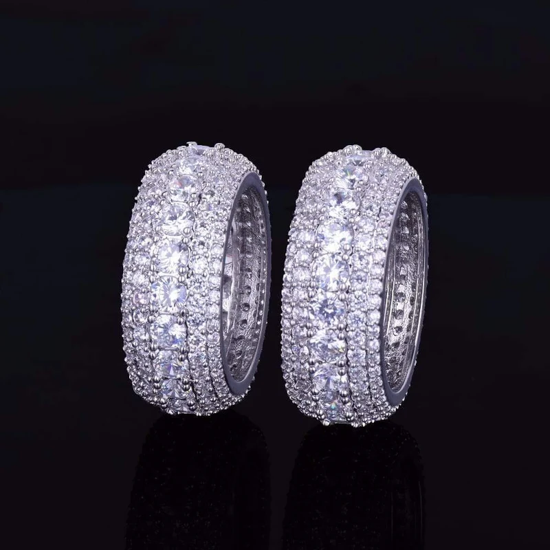 5 Row CZ Herren Ring 18 K Kupfer Charm Gold Silber Farbe Kubikzircon Iced RING Mode Hip Hop Schmuck