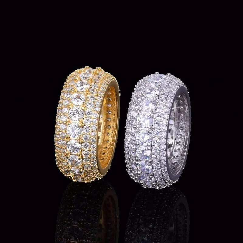 5 Row CZ Herren Ring 18 K Kupfer Charm Gold Silber Farbe Kubikzircon Iced RING Mode Hip Hop Schmuck