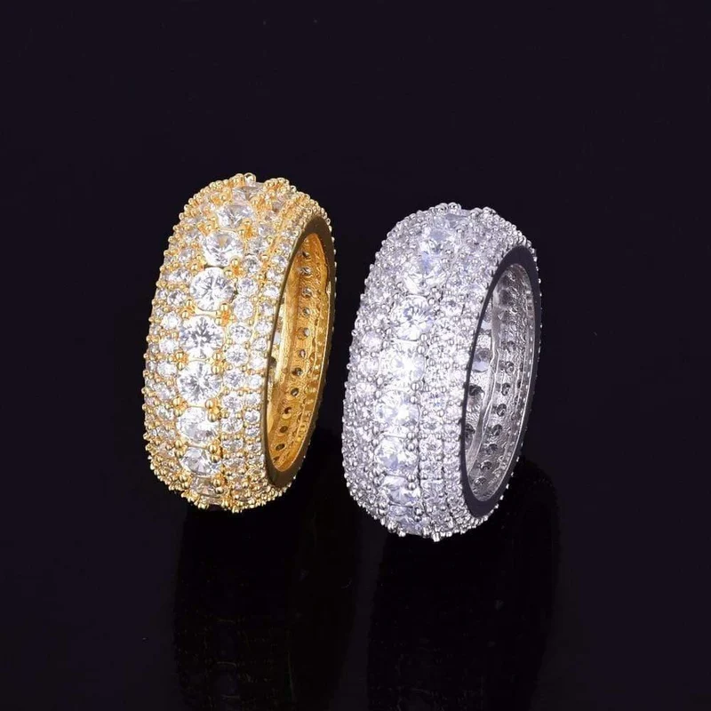 5 Row CZ Herren Ring 18 K Kupfer Charm Gold Silber Farbe Kubikzircon Iced RING Mode Hip Hop Schmuck