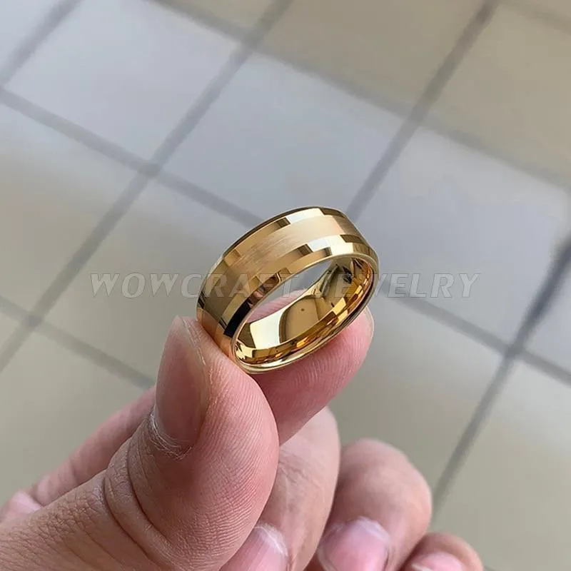 Gold Wolframkarbid Ehering Ringe Abgeschrägte Kanten Poliert Mattes Finish Komfort Fit Persönlich anpassen