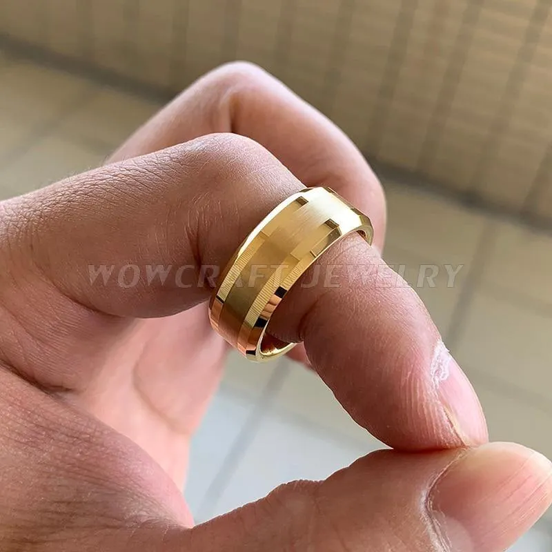 Gold Wolframkarbid Ehering Ringe Abgeschrägte Kanten Poliert Mattes Finish Komfort Fit Persönlich anpassen