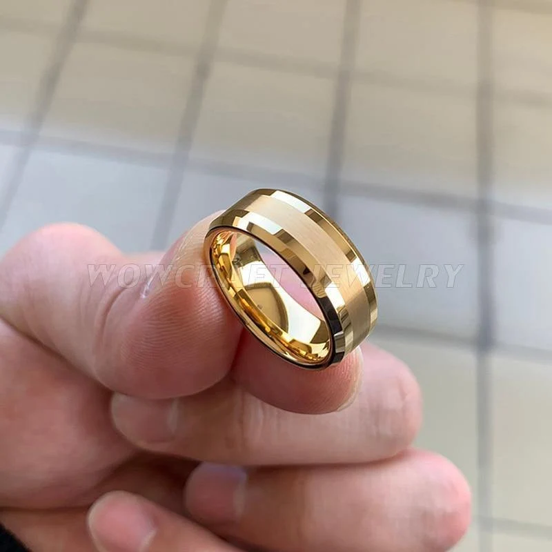 Gold Wolframkarbid Ehering Ringe Abgeschrägte Kanten Poliert Mattes Finish Komfort Fit Persönlich anpassen