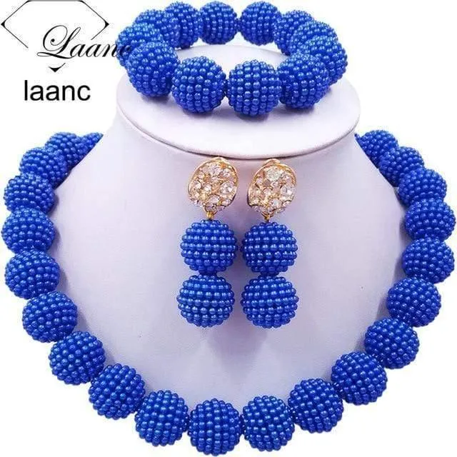 Afrikanische Perlen Schmuck Set für Nigerianische Hochzeit Simulierte Perlenkette und Ohrringe SP1R004