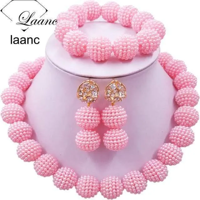 Afrikanische Perlen Schmuck Set für Nigerianische Hochzeit Simulierte Perlenkette und Ohrringe SP1R004