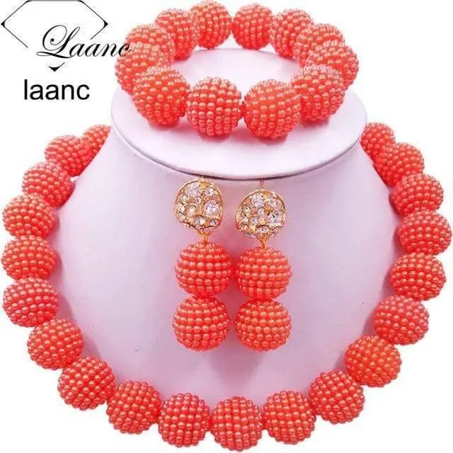Afrikanische Perlen Schmuck Set für Nigerianische Hochzeit Simulierte Perlenkette und Ohrringe SP1R004