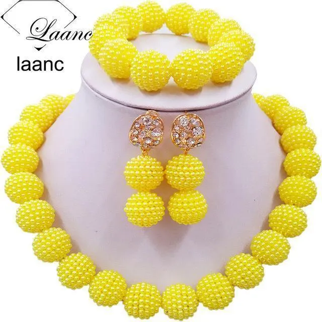 Afrikanische Perlen Schmuck Set für Nigerianische Hochzeit Simulierte Perlenkette und Ohrringe SP1R004