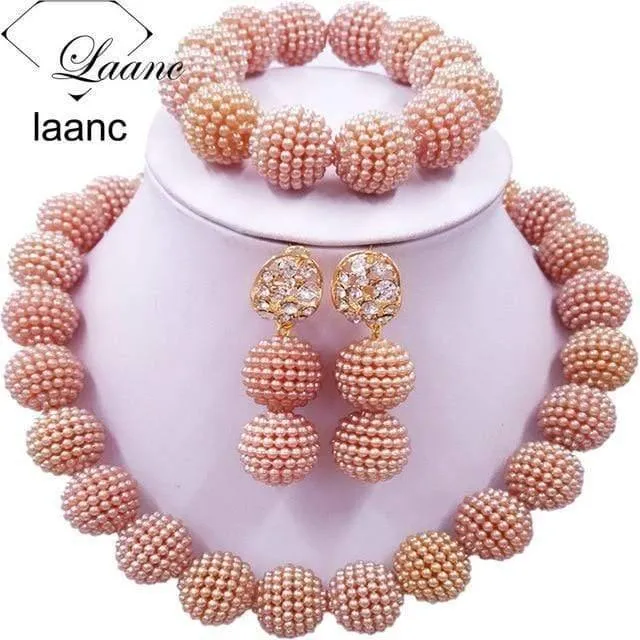 Afrikanische Perlen Schmuck Set für Nigerianische Hochzeit Simulierte Perlenkette und Ohrringe SP1R004