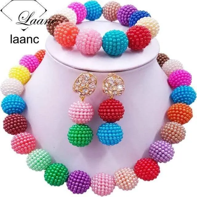 Afrikanische Perlen Schmuck Set für Nigerianische Hochzeit Simulierte Perlenkette und Ohrringe SP1R004