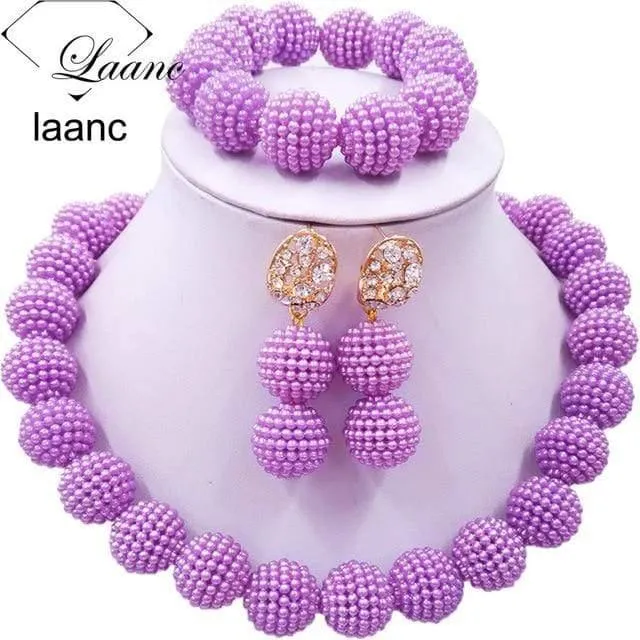 Afrikanische Perlen Schmuck Set für Nigerianische Hochzeit Simulierte Perlenkette und Ohrringe SP1R004
