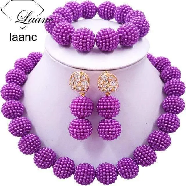 Afrikanische Perlen Schmuck Set für Nigerianische Hochzeit Simulierte Perlenkette und Ohrringe SP1R004