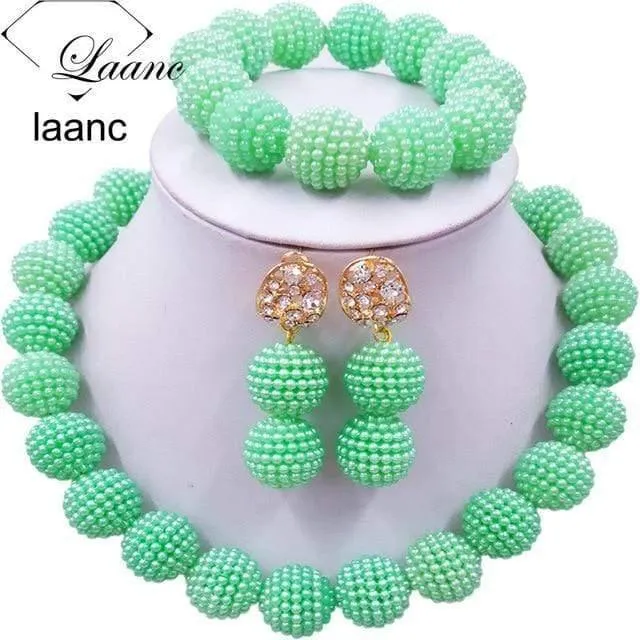 Afrikanische Perlen Schmuck Set für Nigerianische Hochzeit Simulierte Perlenkette und Ohrringe SP1R004