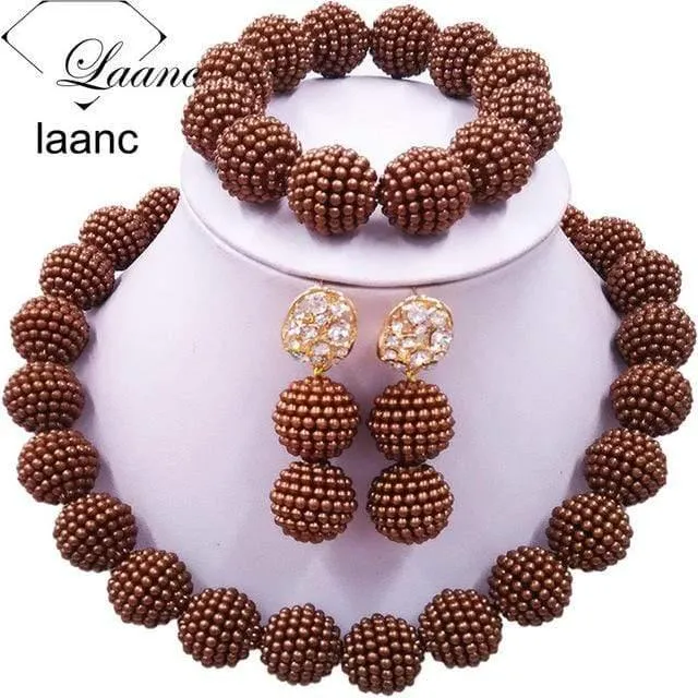 Afrikanische Perlen Schmuck Set für Nigerianische Hochzeit Simulierte Perlenkette und Ohrringe SP1R004