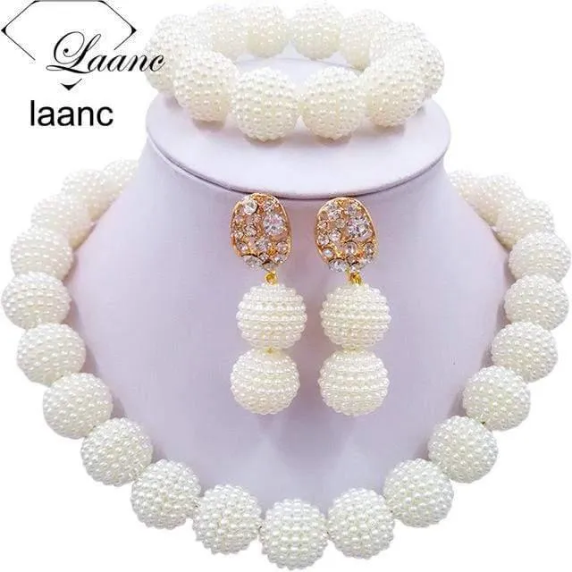 Afrikanische Perlen Schmuck Set für Nigerianische Hochzeit Simulierte Perlenkette und Ohrringe SP1R004