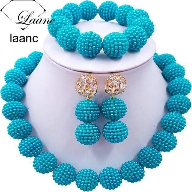 Afrikanische Perlen Schmuck Set für Nigerianische Hochzeit Simulierte Perlenkette und Ohrringe SP1R004