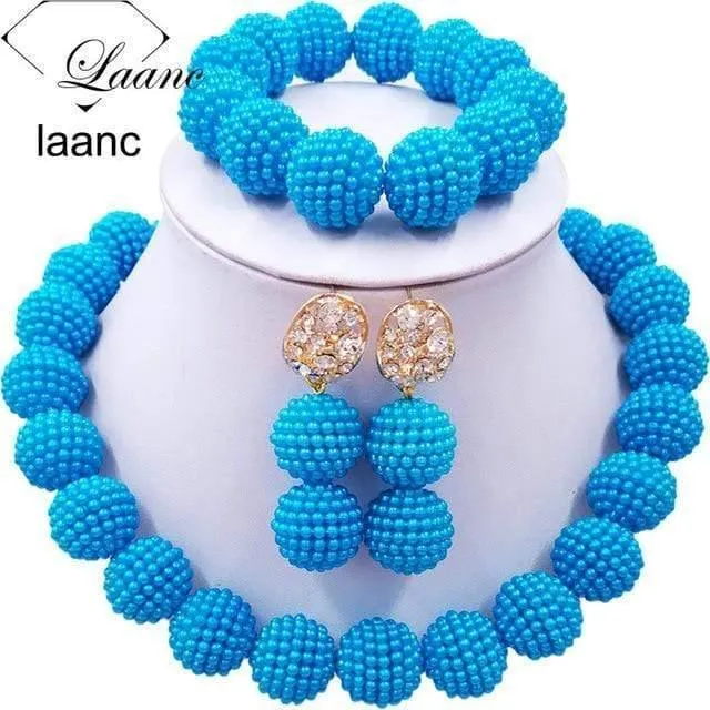 Afrikanische Perlen Schmuck Set für Nigerianische Hochzeit Simulierte Perlenkette und Ohrringe SP1R004