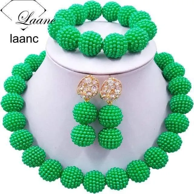 Afrikanische Perlen Schmuck Set für Nigerianische Hochzeit Simulierte Perlenkette und Ohrringe SP1R004