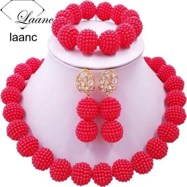 Afrikanische Perlen Schmuck Set für Nigerianische Hochzeit Simulierte Perlenkette und Ohrringe SP1R004