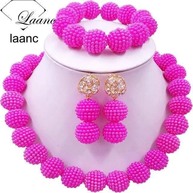 Afrikanische Perlen Schmuck Set für Nigerianische Hochzeit Simulierte Perlenkette und Ohrringe SP1R004
