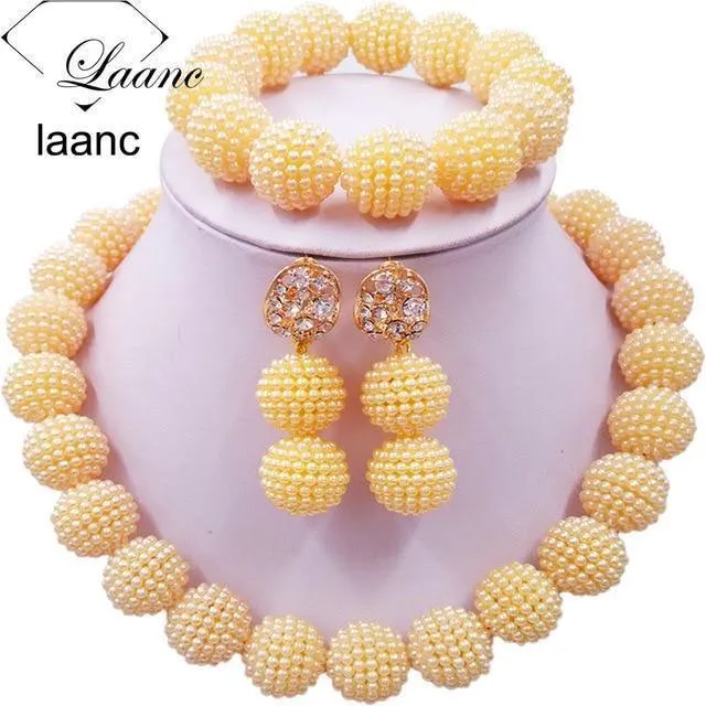 Afrikanische Perlen Schmuck Set für Nigerianische Hochzeit Simulierte Perlenkette und Ohrringe SP1R004