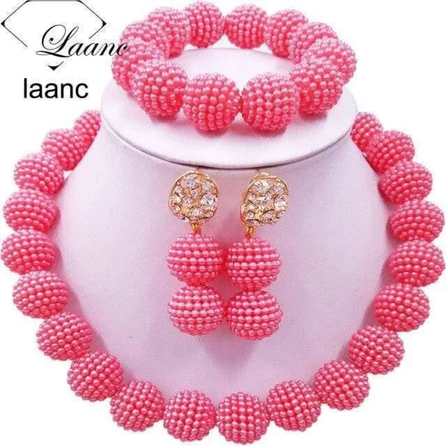 Afrikanische Perlen Schmuck Set für Nigerianische Hochzeit Simulierte Perlenkette und Ohrringe SP1R004