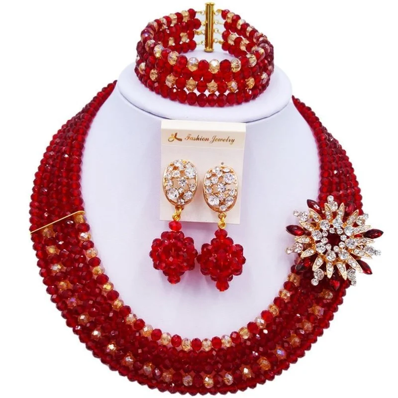 Wein Gold AB Kristall nigerianischen Halskette afrikanischen Perlen Hochzeit Schmuck Sets für Frauen C5RST003