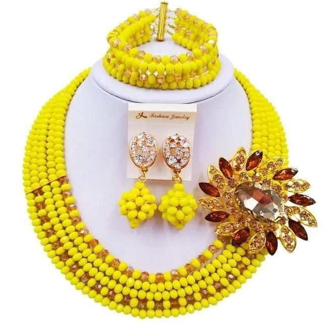 Wein Gold AB Kristall nigerianischen Halskette afrikanischen Perlen Hochzeit Schmuck Sets für Frauen C5RST003