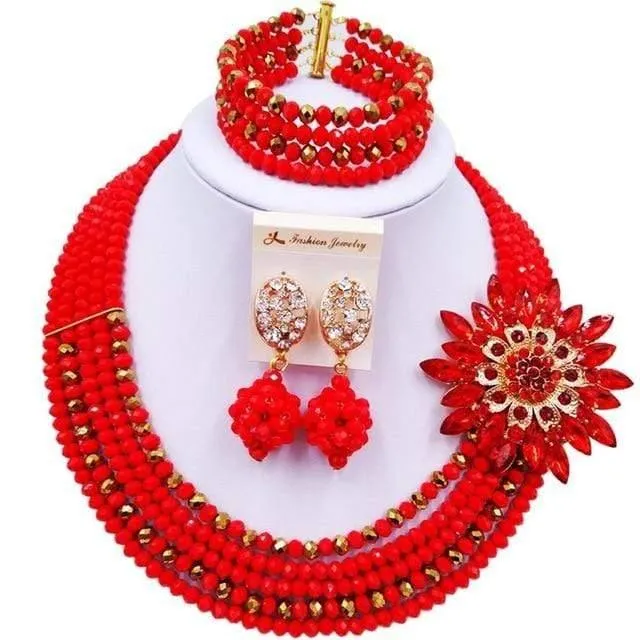 Wein Gold AB Kristall nigerianischen Halskette afrikanischen Perlen Hochzeit Schmuck Sets für Frauen C5RST003