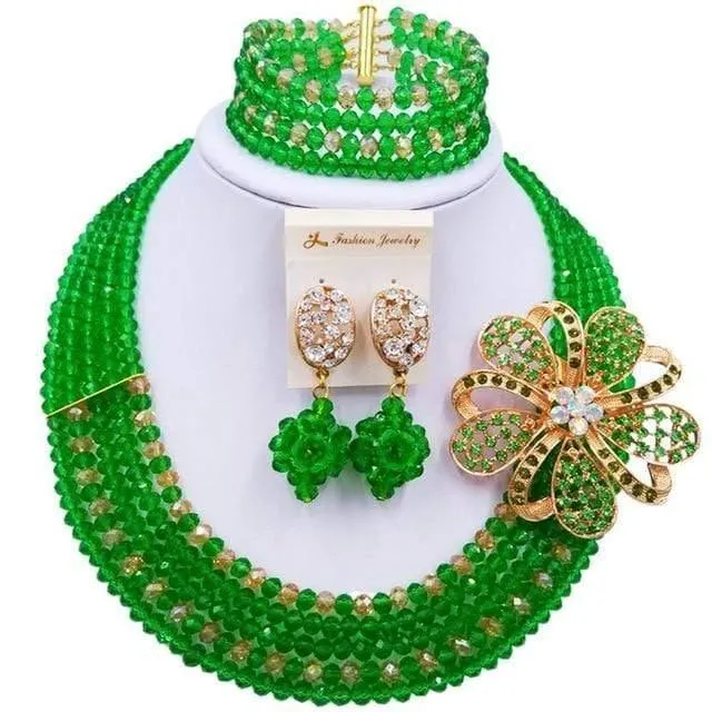Wein Gold AB Kristall nigerianischen Halskette afrikanischen Perlen Hochzeit Schmuck Sets für Frauen C5RST003