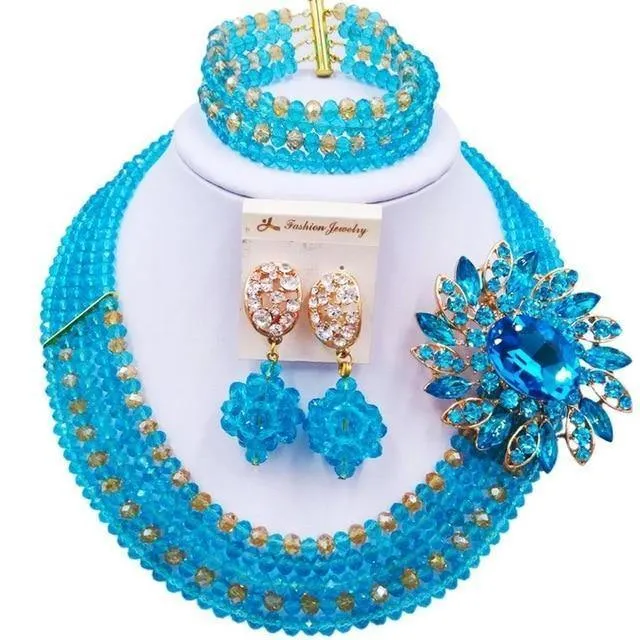 Wein Gold AB Kristall nigerianischen Halskette afrikanischen Perlen Hochzeit Schmuck Sets für Frauen C5RST003