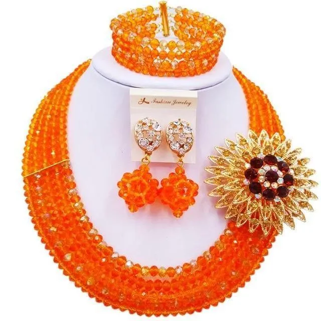 Wein Gold AB Kristall nigerianischen Halskette afrikanischen Perlen Hochzeit Schmuck Sets für Frauen C5RST003