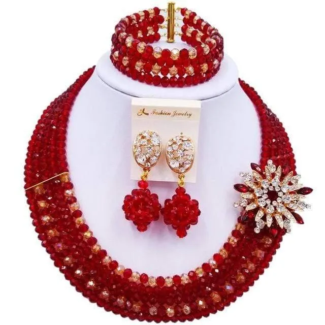 Wein Gold AB Kristall nigerianischen Halskette afrikanischen Perlen Hochzeit Schmuck Sets für Frauen C5RST003