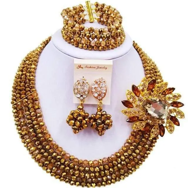 Wein Gold AB Kristall nigerianischen Halskette afrikanischen Perlen Hochzeit Schmuck Sets für Frauen C5RST003
