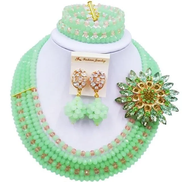 Wein Gold AB Kristall nigerianischen Halskette afrikanischen Perlen Hochzeit Schmuck Sets für Frauen C5RST003
