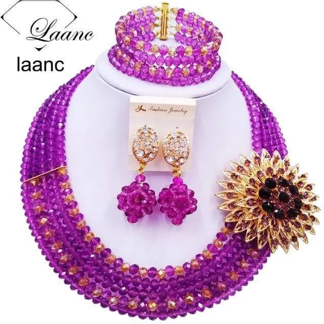 Wein Gold AB Kristall nigerianischen Halskette afrikanischen Perlen Hochzeit Schmuck Sets für Frauen C5RST003