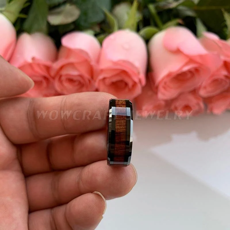 Hochzeitsband Ringe schwarz Koa Holz Inlay abgeschrägt poliert glänzend Comfort Fit Personal anpassen