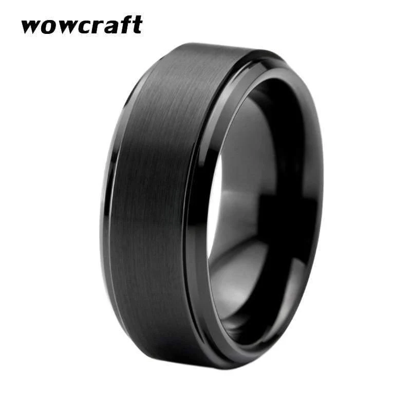 Herren Wolframkarbid Ring 8mm gebürstet matt Top schwarz plattiert Eheringe abgeschrägte Kanten Größe 5-15