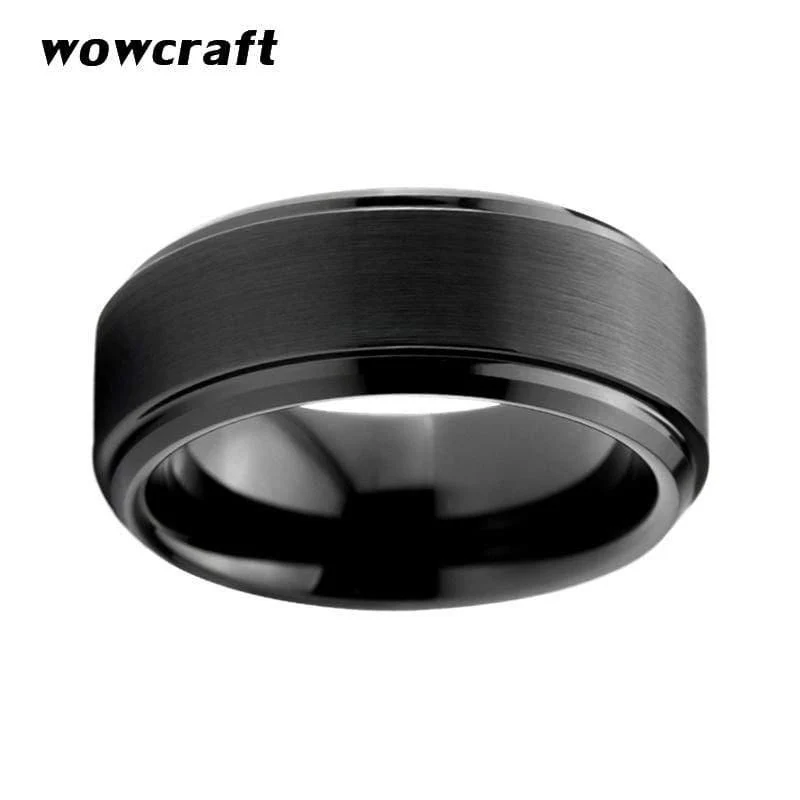 Herren Wolframkarbid Ring 8mm gebürstet matt Top schwarz plattiert Eheringe abgeschrägte Kanten Größe 5-15
