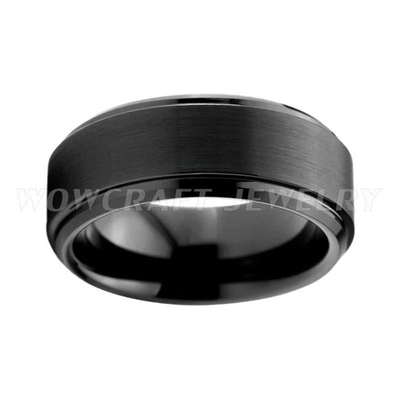 Herren Wolframkarbid Ring 8mm gebürstet matt Top schwarz plattiert Eheringe abgeschrägte Kanten Größe 5-15
