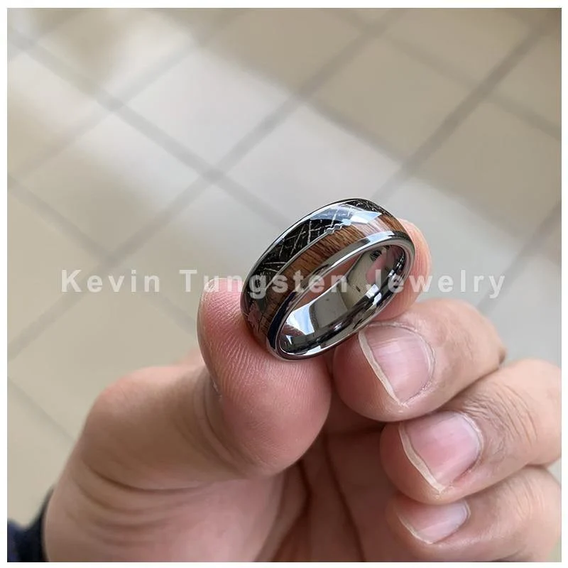 Ehering Mit Koa Holz Schwarzer Meteorit Und Pfeil Inlay Kuppel Band Komfort Fit Neuheiten
