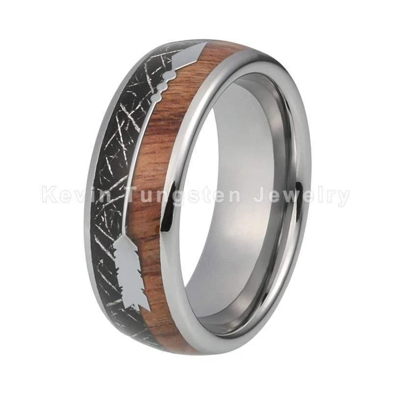 Ehering Mit Koa Holz Schwarzer Meteorit Und Pfeil Inlay Kuppel Band Komfort Fit Neuheiten