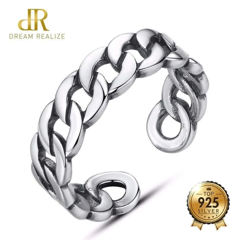 Schmuck Polieren S 925 Sterling Silber Edle Ringe für Frauen & Männer Einstellbare Manschette Thailand Strickring