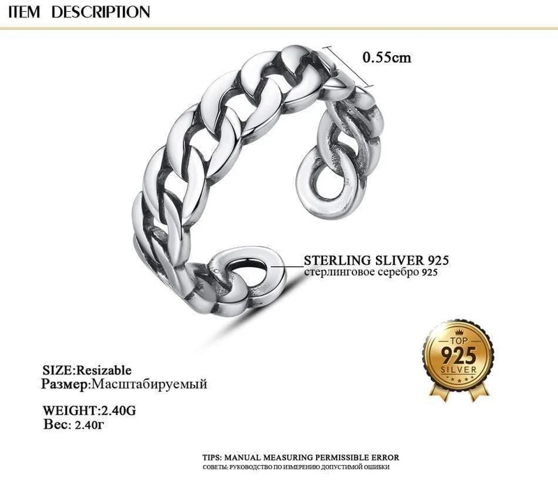 Schmuck Polieren S 925 Sterling Silber Edle Ringe für Frauen & Männer Einstellbare Manschette Thailand Strickring